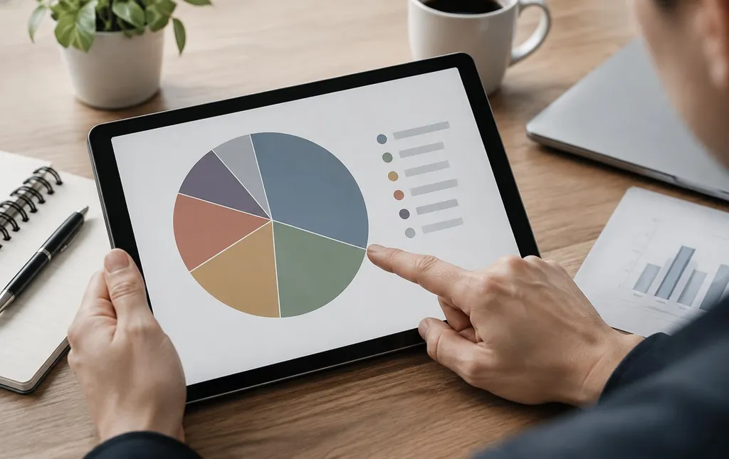 Tablet med lagkagediagram over en spredt portefølje